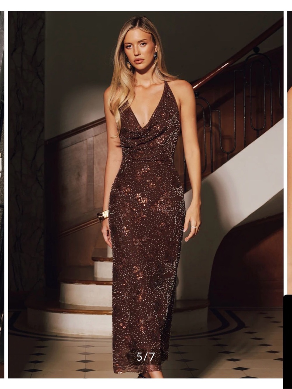Commense Brown Beaded Maxi Dress - Picture 7 of 9